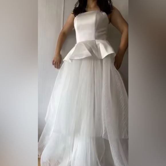 Peplum Wedding Dress w/ Pleated Tulle Skirt - Picture 6 of 6